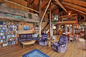 Smart TV, fireplace, DVD player, books