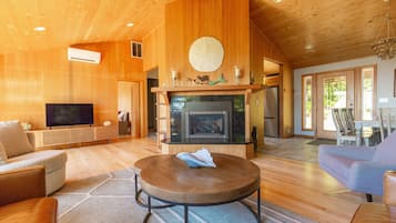 Cheminée, lecteur de DVD, livres, vidéothÚque