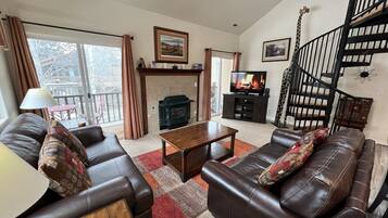 Fernseher, Kamin, DVD-Player, Videothek