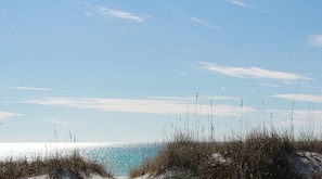 A beach with clear skies and sparse vegetation. - TOWNHOUSE IN BEAUTIFUL SUNNYSIDE BEACH (Panama City Beach)