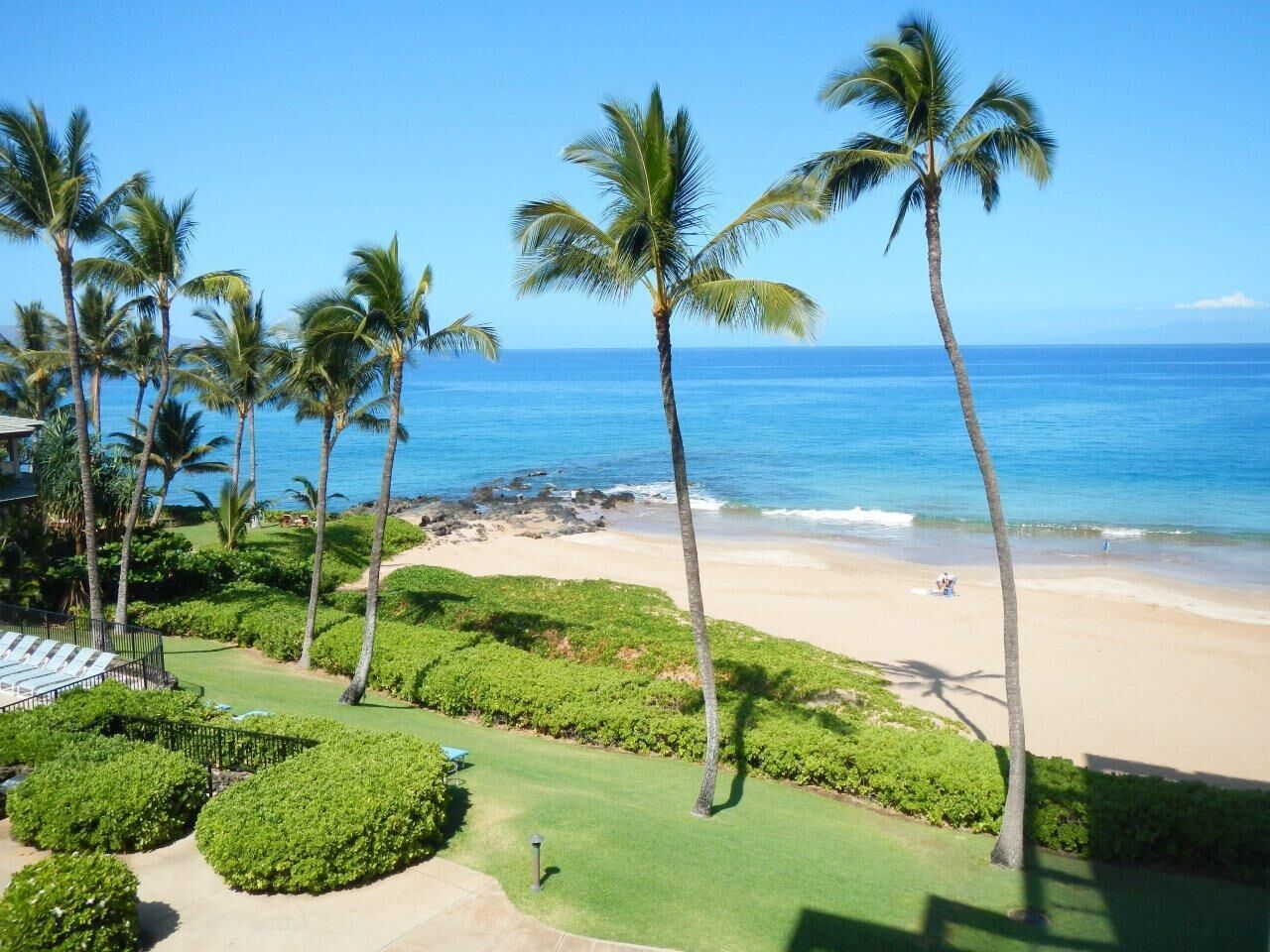 On the beach, sun loungers, beach towels