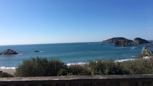 A coastal view with clear skies, rocky outcrops, and the ocean. - Welcome to the Harris Beach House! ON the beach with private beach access. (Brookings)
