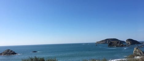 On the beach, sun-loungers, beach towels