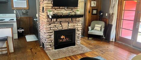 TV connectée, cheminée, lecteur de DVD