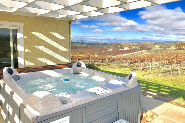 Hot tub with amazing vineyard views!