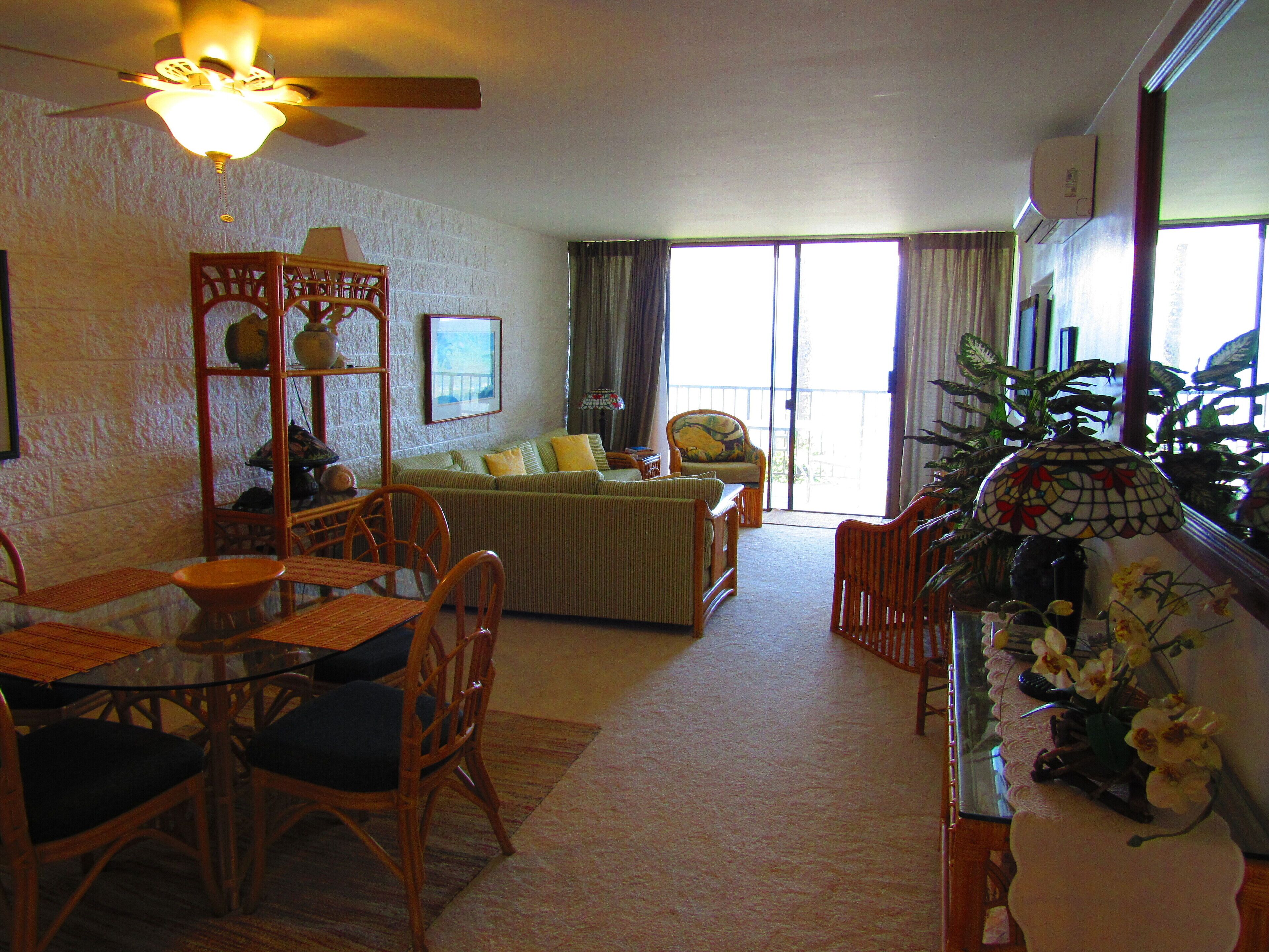 LCD TV, DVD player, books, video library