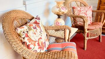 Smart TV, fireplace, DVD player, books