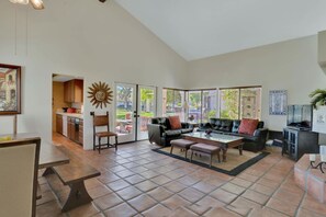 TV, fireplace, offices - Villa Rosa | 3BR Santa Rosa Cove (La Quinta)