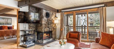 TV, fireplace
