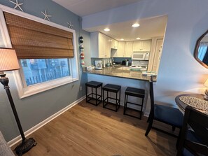 Fridge, microwave, oven, stovetop - North OC Oceanfront Condo. Big deck. Entire 1st floor. fully remodeled in 2025. (Ocean City)