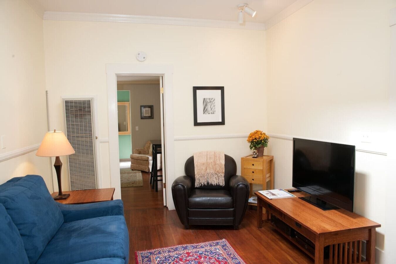 智能电视、壁炉、DVD 播放器、  影片库