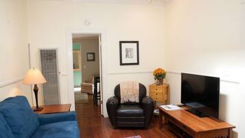 Smart TV, fireplace, DVD player, video library