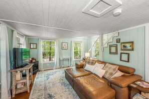 TV, DVD player, books, video library