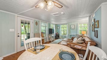 TV, DVD player, books, video library