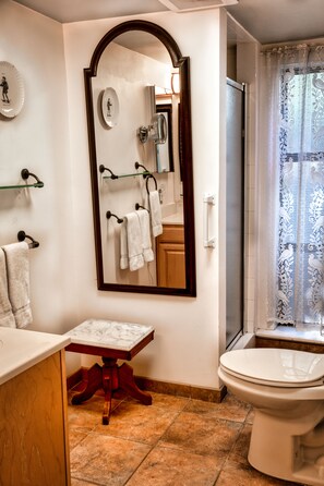 Shower, hair dryer, towels, soap - Garden Apartment Located in a Wonderful Old Victorian Home (Alameda)