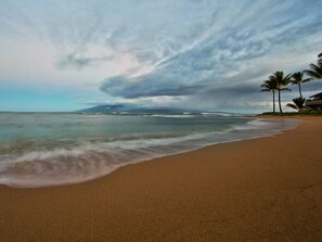 On the beach, beach towels