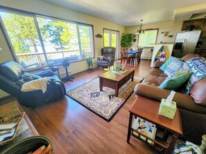 Smart TV, fireplace, video game console, DVD player