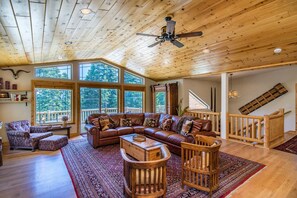 Smart TV, fireplace, DVD player, books