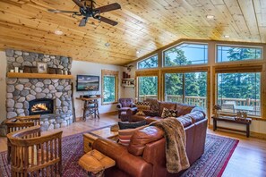 Smart TV, fireplace, DVD player, books