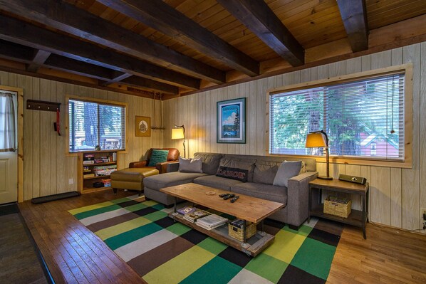 Smart TV, chimenea, reproductor de DVD y libros 