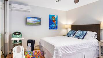 2 habitaciones, tabla de planchar con plancha y cuna de viaje