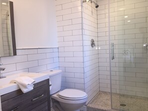 Ensemble douche/baignoire, sèche-cheveux, serviettes fournies