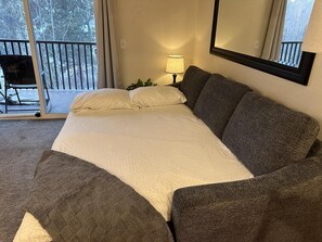 1 bedroom, desk, iron/ironing board, travel cot