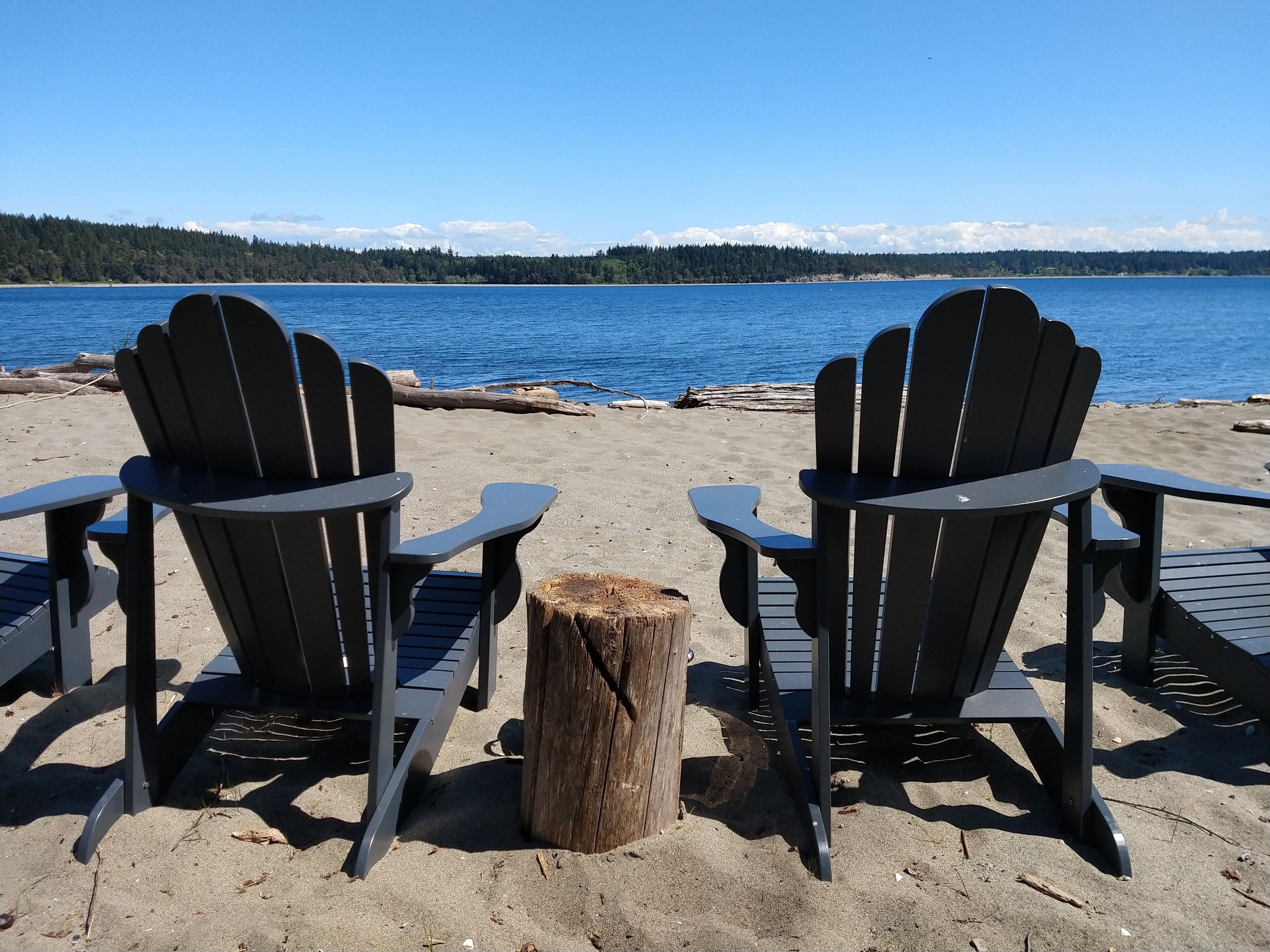 On the beach, sun loungers, beach towels