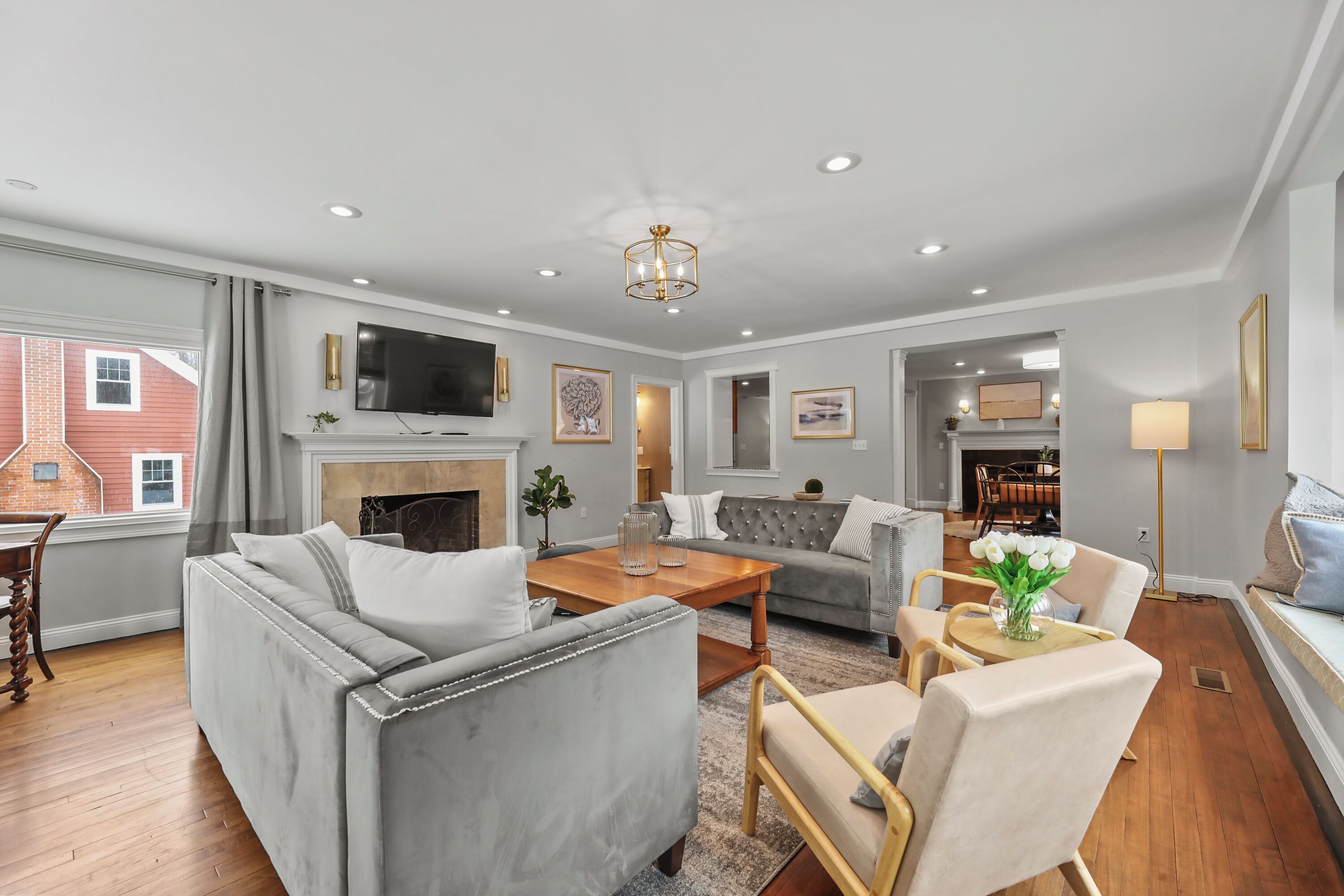 TV, fireplace, DVD player, video library