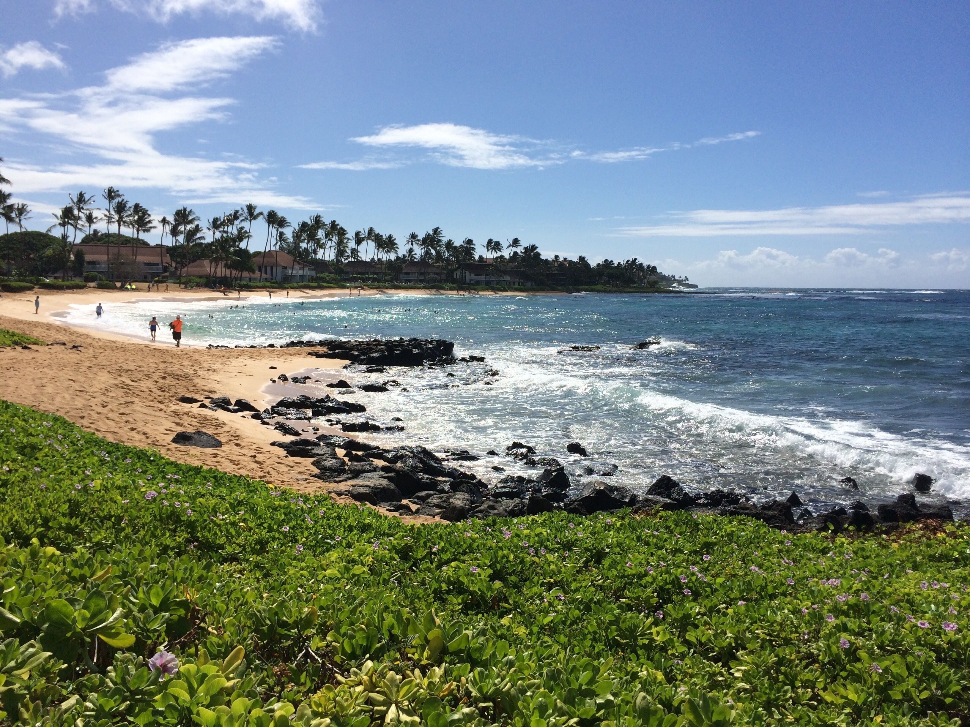 On the beach, sun loungers, beach towels