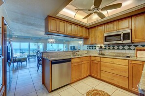 Fridge, microwave, oven, stovetop - BEAUTIFUL CONDO WITH PERFECT VIEW OF BEACH AND GULF WITH NEW HEATED POOL (Indian Rocks Beach)