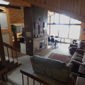 TV, fireplace, DVD player, music library