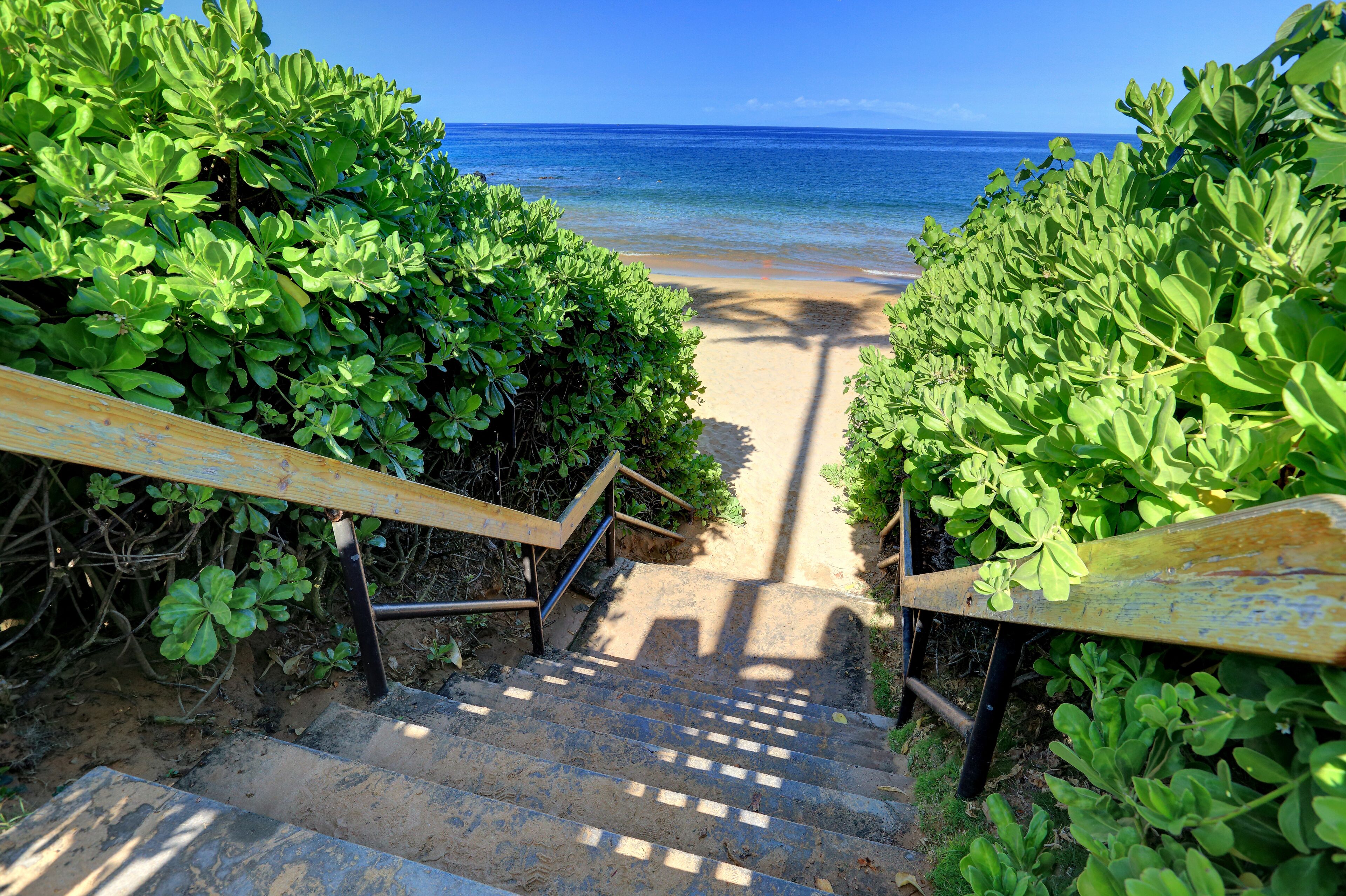 On the beach, sun loungers, beach towels