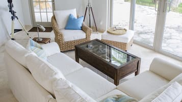 Smart TV, fireplace, video games, DVD player