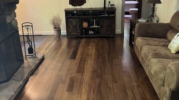 Smart TV, chimenea, reproductor de DVD, videoteca