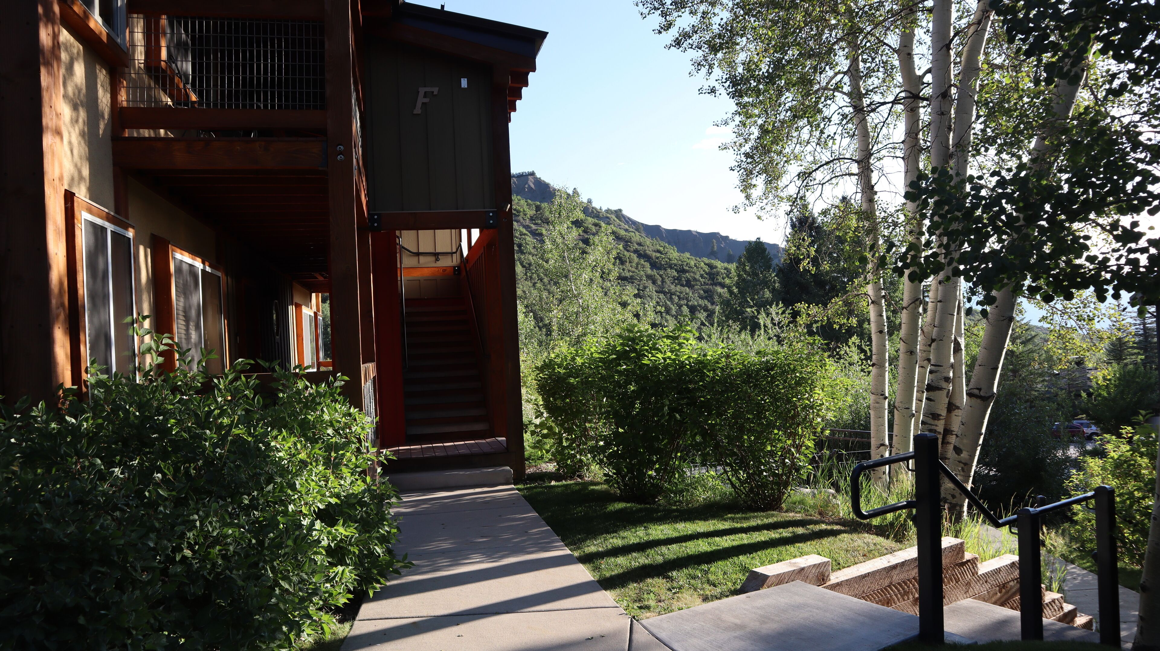 Our condo is on the lower level, the stairs to the right lead to the hot tub.