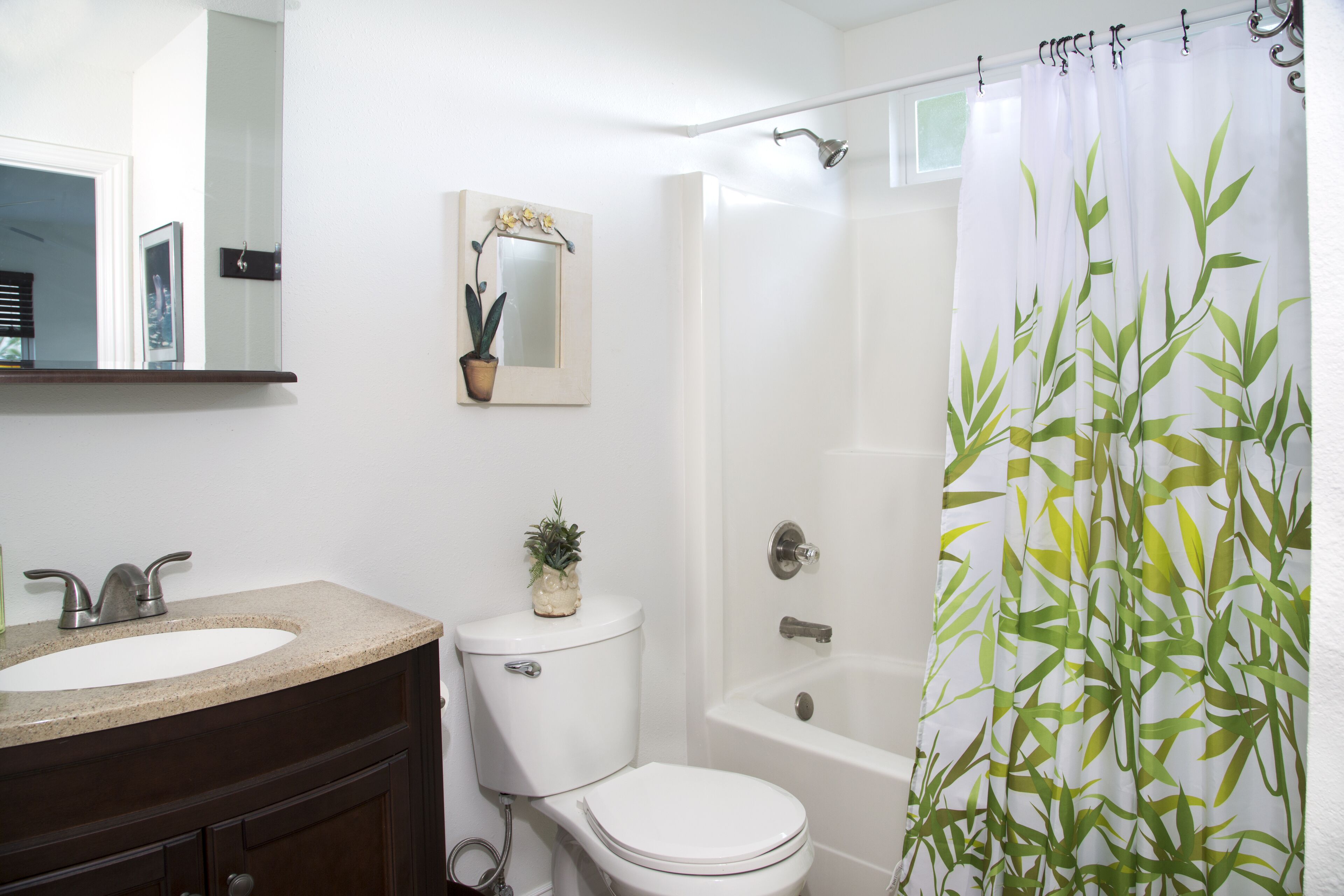 Combined shower/tub, hair dryer, towels, soap