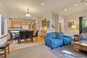 Smart TV, fireplace, DVD player, books