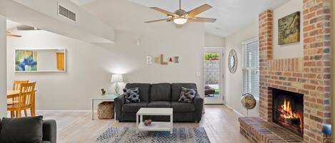 TV, fireplace, video games, DVD player