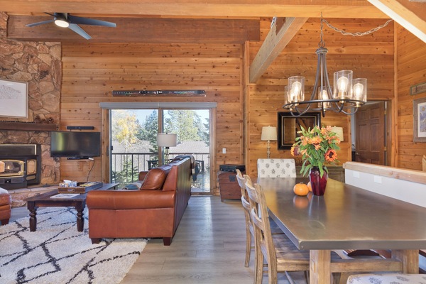 Smart TV, fireplace, books, stereo