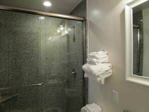 Towels, soap, shampoo, toilet paper