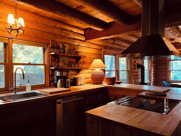 Private kitchen - Classic Modern Walk Town Log Cabin (Idyllwild-Pine Cove)