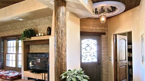 Smart TV, fireplace, DVD player, books