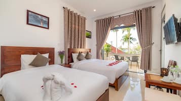 Familieværelse - 2 soveværelser - udsigt til pool | Egyptiske bomuldslagner, premium-sengetøj