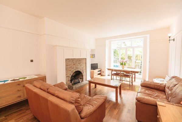 TV, fireplace - Beautiful West End Flat With A Private Garden (Edinburgh)
