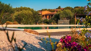 Seasonal outdoor pool, open 7:00 AM to 8:00 PM, pool umbrellas