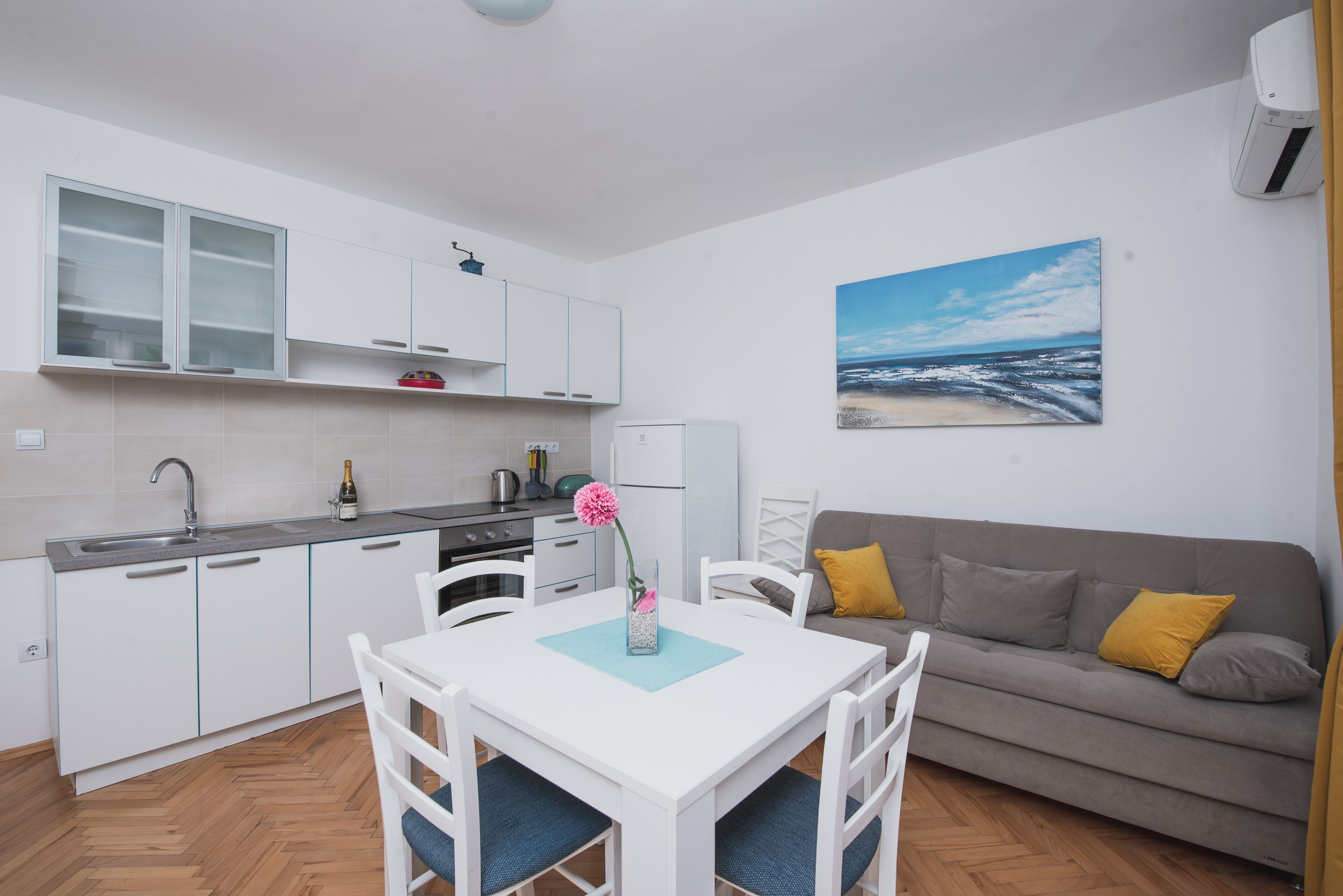 Apartment, 2 Bedrooms, Terrace, Sea View (A4) | Private kitchen | Fridge, stovetop, electric kettle, cookware/dishes/utensils