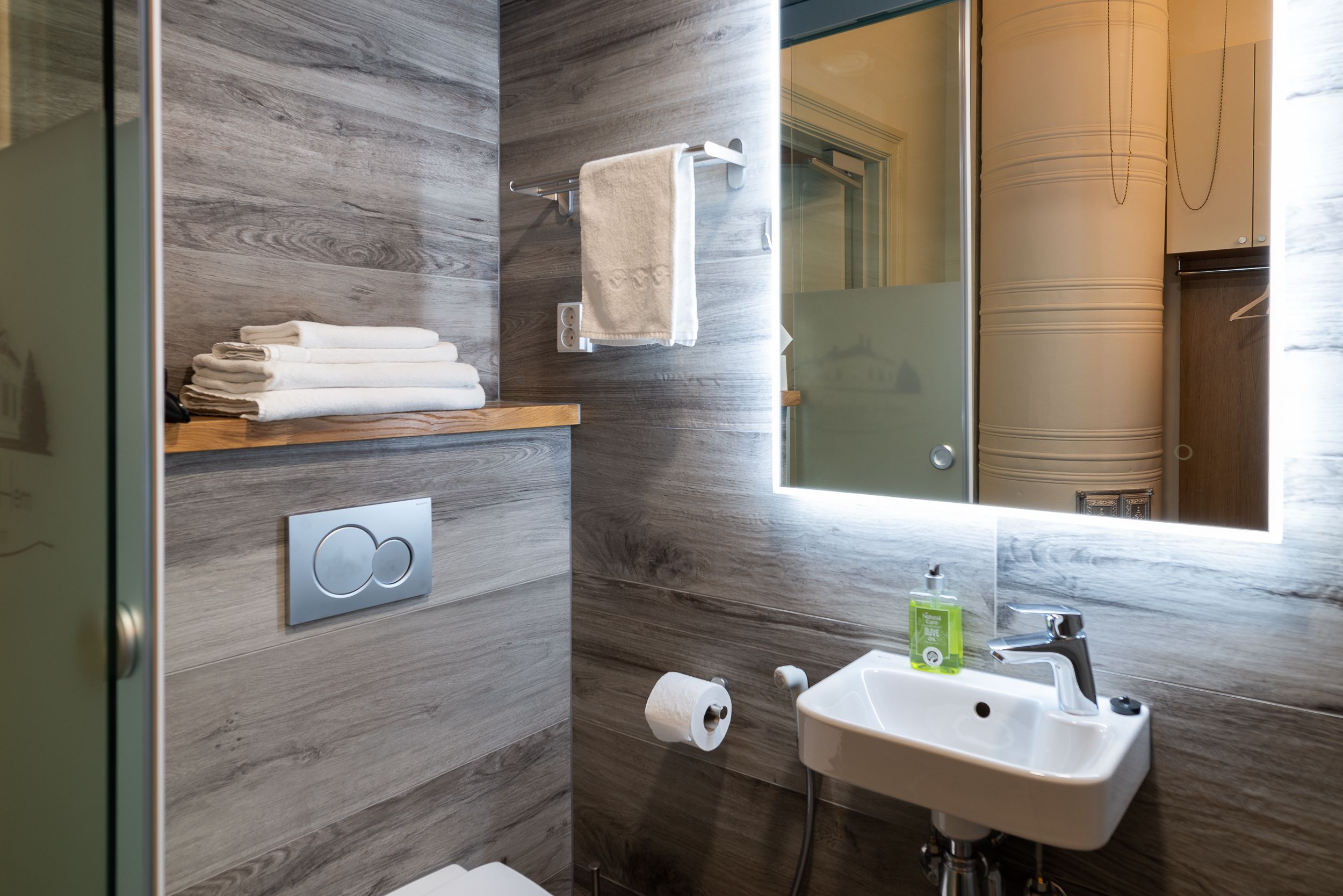 shower, rainfall showerhead, designer toiletries, hair dryer