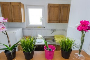 Căn hộ, 2 phòng ngủ, hiên, quang cảnh biển (A2) | Bếp nhỏ riêng | Tủ lạnh, lò nướng, bếp nấu, ấm điện 