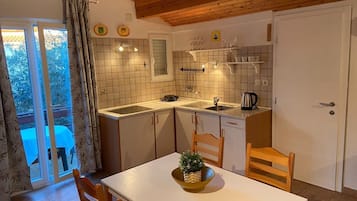 Apartment, Balcony | Private kitchen | Fridge, microwave, stovetop, electric kettle